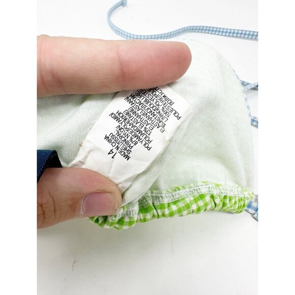 Ralph Lauren Womens Y2K Gingham Multicolor Triangle Bikini Top Tie Back Size 14 - Picture 4 of 6